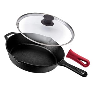 Cast Iron Skillet For Glass Top Stove with Glass Lid and Handle Cover