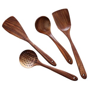NAYAHOSE Natural Teak Wood Kitchen Wooden Utensil Set - Nonstick Spatula and Spoons