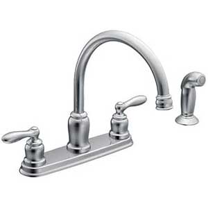 Best Dual-Handle: Moen CA87888 Caldwell Chrome 2-Handle High-Arc Single Handle Faucet with separate Sprayer